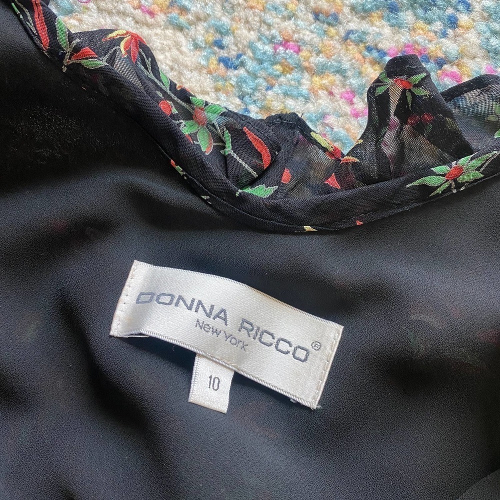 Vintage Black Floral Sweetheart Ruffle Trim Maxi Dress 100% Rayon - Picture 6 of 7